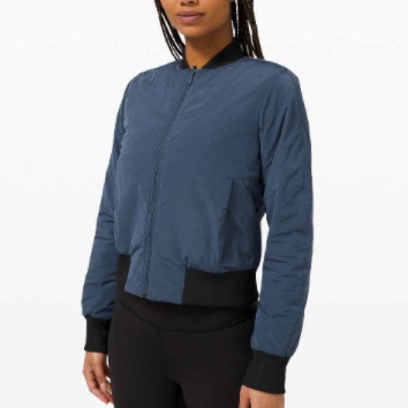 lululemon Non-Stop Bomber *Reversible Iron Blue / Black Size 6 NWT - Picture 1 of 8